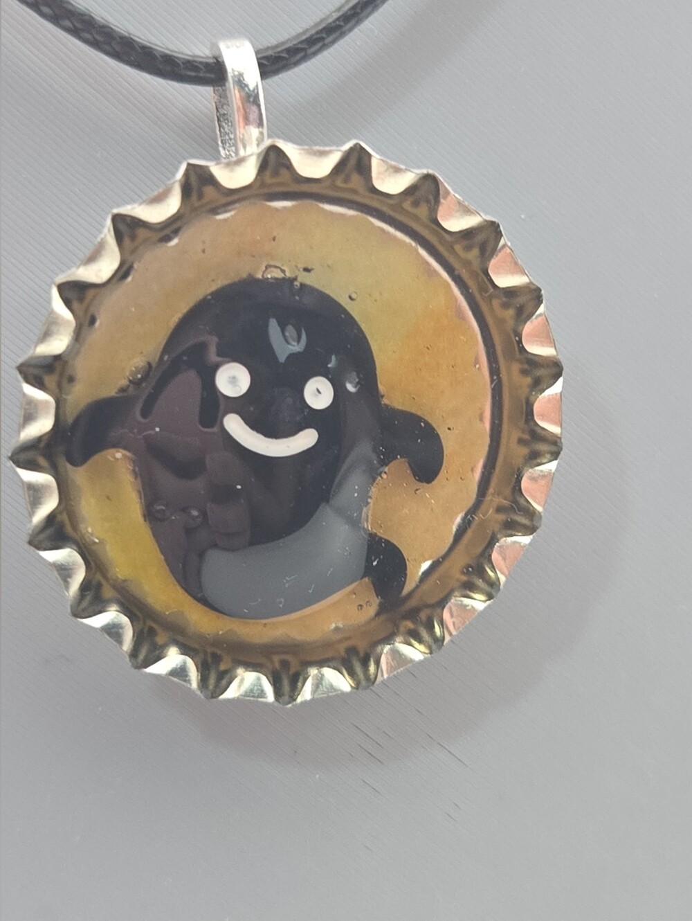 Handmade Black Ghost Bottle Cap Necklace Halloween Pendant Watercolor Resin